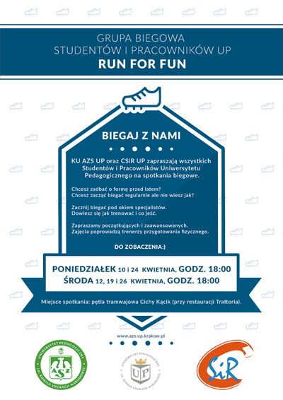 Plakat informujący o cuklu spotkań biegowych RUN FOR FUN