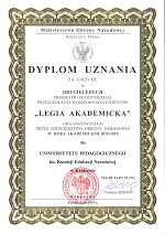 Dyplom uznania i zaproszenie na spotkanie informacyjne dotyczące Legii Akademickiej