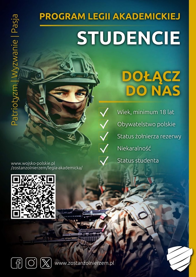 plakat towarzyszący naborowi do Legii Akademickiej, tekst: Studencie dołącz do nas